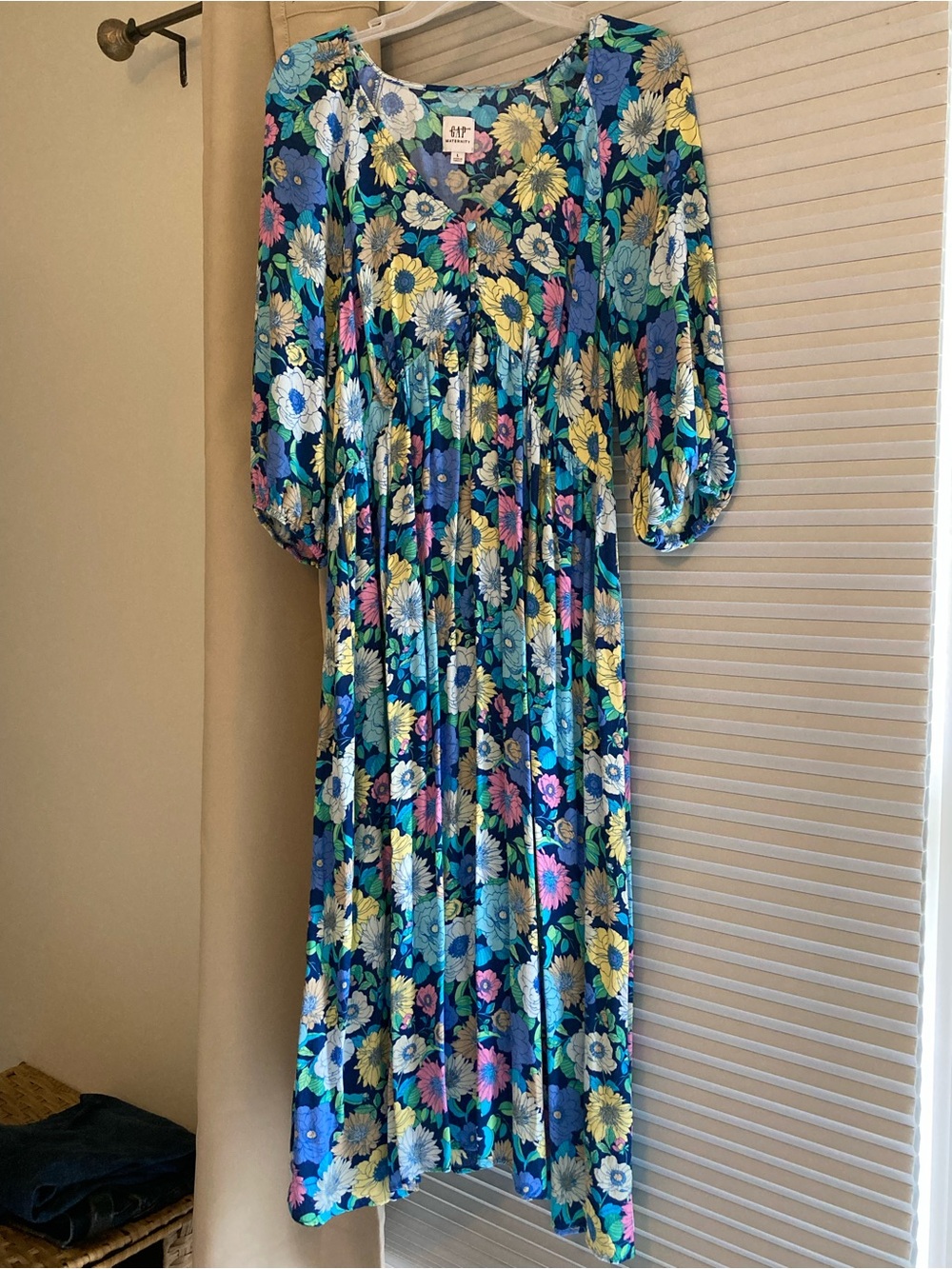 GAP Blue Floral Maxi Dress with Pink & Yellow Blooms